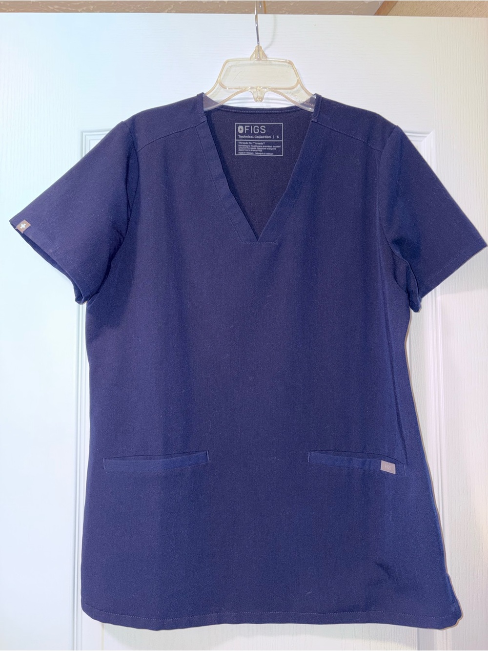 Figs Navy V-Neck Technical Top